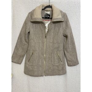 Kensie Women's Herringbone Tweed Collar Zip Up Winter Jacket Size L